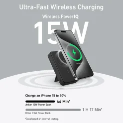 MagGo MagSafe Wireless USB-C Power Bank for iPhone 12 and later, 10,000 mAh, Black (A1654H11-1)<Anker