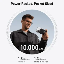 MagGo MagSafe Wireless USB-C Power Bank for iPhone 12 and later, 10,000 mAh, Black (A1654H11-1)<Anker