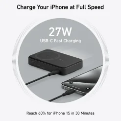 MagGo MagSafe Wireless USB-C Power Bank for iPhone 12 and later, 10,000 mAh, Black (A1654H11-1)<Anker