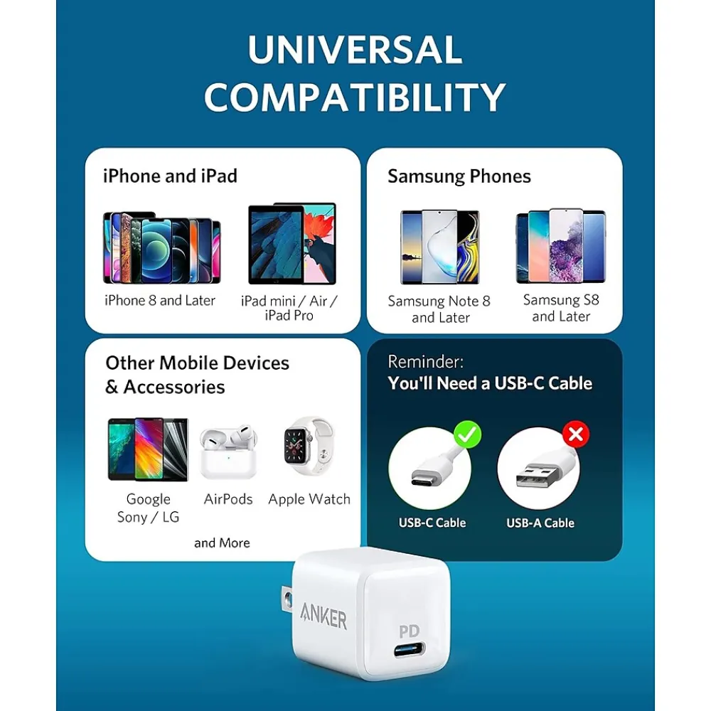 PowerPort PD Nano 20W USB-C Wall Charger, White (6810029)<Anker Sale