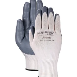 Ansell ® HyFlex® Coated Gloves, Foam Nitrile, Knit-Wrist Cuff, Size 7, White/Grey, 12 Pair/Box
