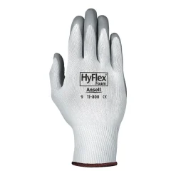 Ansell ® HyFlex® Coated Gloves, Foam Nitrile, Knit-Wrist Cuff, Size 7, White/Grey, 12 Pair/Box