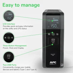 APC Back-UPS Pro BN 1500VA 10-Outlet UPS with 2 USB Charging Ports, Black (BN1500M2)