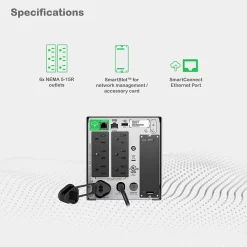 APC Series 750VA UPS with SmartConnect, 6-Outlets, Black (SMT750C)