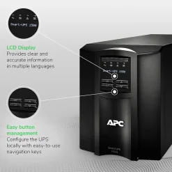 Schneider APC Smart-UPS, Line Interactive, 1500VA, Tower, 120V, 8x NEMA 5-15R outlets, SmartConnect Port+SmartSlot, AVR, LCD (SMT1500C)