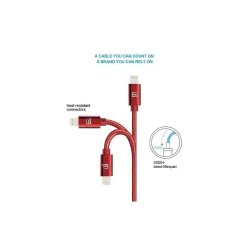 Apple Certified Durable Lightning Cable for iPhone, iPad, 4ft Red (LGHTMFI4FT-RED)<LAX Gadgets Outlet