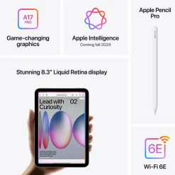 iPad mini (A17 Pro) 8.3" Tablet, WiFi, 256GB, Starlight (MXND3LL/A)<Apple Outlet