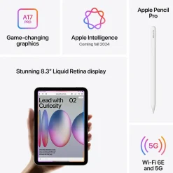 iPad mini (A17 Pro) 8.3" Tablet, WiFi, 128GB, Purple (MXN93LL/A)<Apple Online