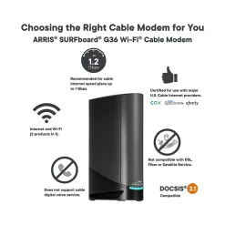 Sale Arris SURFboard G36 32 x 8 DOCSIS 3.1 Cable Modem with AX3000 Wi-Fi, Black/Gray (1001370)