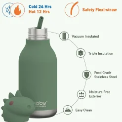 ASOBU Bestie Bottle Dinosaur Stainless Steel Vacuum Insulated Water Bottle, 16 oz., Green (ADNASBV44DI)