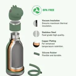 ASOBU Bestie Bottle Dinosaur Stainless Steel Vacuum Insulated Water Bottle, 16 oz., Green (ADNASBV44DI)