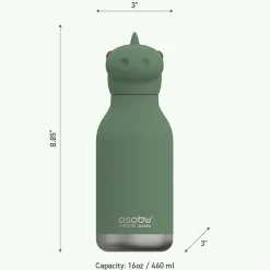 ASOBU Bestie Bottle Dinosaur Stainless Steel Vacuum Insulated Water Bottle, 16 oz., Green (ADNASBV44DI)