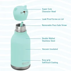 ASOBU Bestie Bottle Kitty Vacuum Insulated Stainless Steel Water Bottle with Reusable Flexi Straw, 16 oz., Blue (SBV44CA)