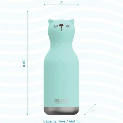 ASOBU Bestie Bottle Kitty Vacuum Insulated Stainless Steel Water Bottle with Reusable Flexi Straw, 16 oz., Blue (SBV44CA)