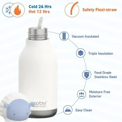 ASOBU Bestie Bottle Sheep Vacuum Insulated Stainless Steel Water Bottle with Reusable Flexi Straw, 16 oz., White (SBV44SH)
