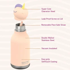 ASOBU Bestie Bottle Unicorn Stainless Steel Vacuum Insulated Water Bottle, 16 oz., Pink (ADNASBV44UN)