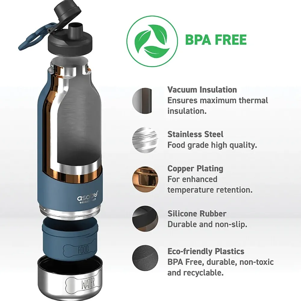 ASOBU Buddy 3-in-1 Water Bottle with Removable Dog Bowl & Food Compartment, 32 oz., Blue (SDB2)