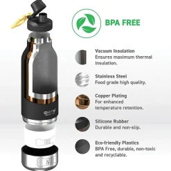 ASOBU Buddy 3-in-1 Water Bottle with Removable Dog Bowl & Food Compartment, 32 oz., Black (SDB2)