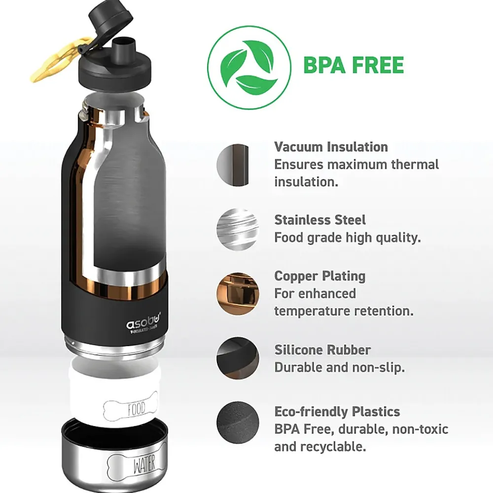 ASOBU Buddy 3-in-1 Water Bottle with Removable Dog Bowl & Food Compartment, 32 oz., Black (SDB2)
