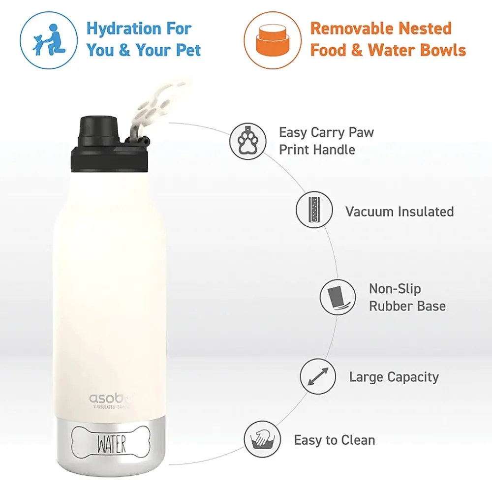 ASOBU Buddy 3-in-1 Water Bottle with Removable Dog Bowl & Food Compartment, 32 oz., White (SDB2)