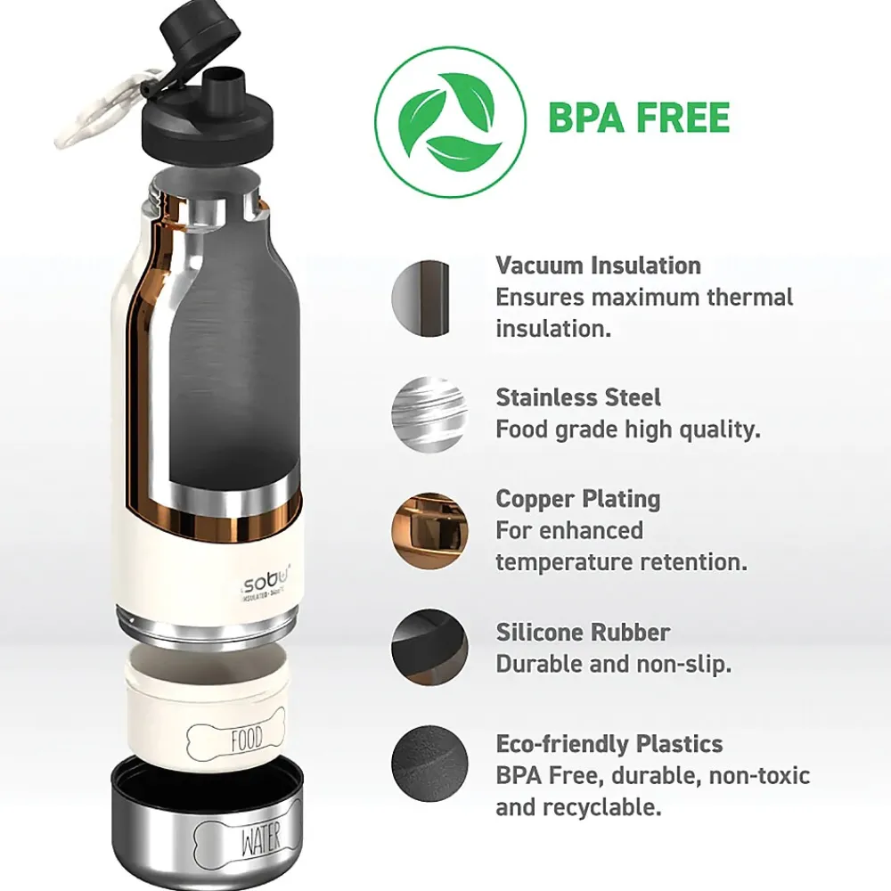 ASOBU Buddy 3-in-1 Water Bottle with Removable Dog Bowl & Food Compartment, 32 oz., White (SDB2)