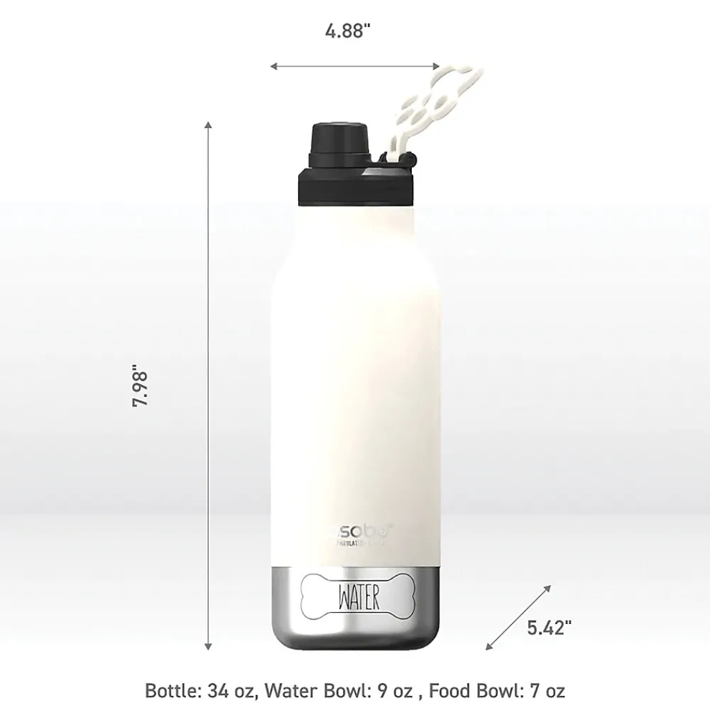 ASOBU Buddy 3-in-1 Water Bottle with Removable Dog Bowl & Food Compartment, 32 oz., White (SDB2)