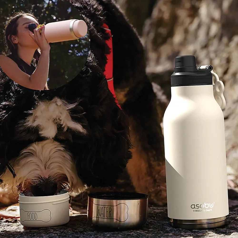 ASOBU Buddy 3-in-1 Water Bottle with Removable Dog Bowl & Food Compartment, 32 oz., White (SDB2)