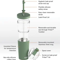 Marina See-Through Triton Tumbler with Flexible Straw, 28 oz., Green (ICT400)<ASOBU Online