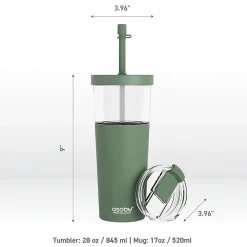 Marina See-Through Triton Tumbler with Flexible Straw, 28 oz., Green (ICT400)<ASOBU Online