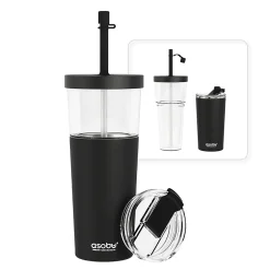 Marina See-Through Triton Tumbler with Flexible Straw, 28 oz., Black (ICT400)<ASOBU Hot