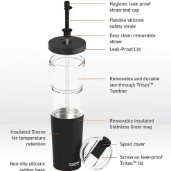 Marina See-Through Triton Tumbler with Flexible Straw, 28 oz., Black (ICT400)<ASOBU Hot