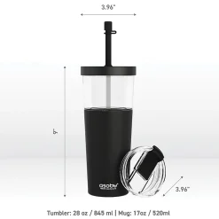Marina See-Through Triton Tumbler with Flexible Straw, 28 oz., Black (ICT400)<ASOBU Hot