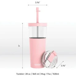 Marina See-Through Triton Tumbler with Flexible Straw, 28 oz., Pink (ICT400)<ASOBU Discount