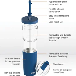 Marina See-Through Triton Tumbler with Flexible Straw, 28 oz., Blue (ICT400)<ASOBU Discount
