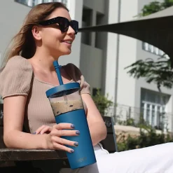 Marina See-Through Triton Tumbler with Flexible Straw, 28 oz., Blue (ICT400)<ASOBU Discount