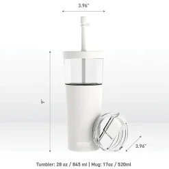 Marina See-Through Triton Tumbler with Flexible Straw, 28 oz., White (ICT400)<ASOBU Discount