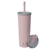 Ocean Double-Walled Vacuum-Insulated Stainless Steel Travel Tumbler with Flexible Straw & Dual Lids, 27 oz., Pink (ICT27)<ASOBU Hot