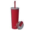 Ocean Double-Walled Vacuum-Insulated Stainless Steel Travel Tumbler with Flexible Straw & Dual Lids, 27 oz., Red (ICT27)<ASOBU New