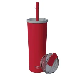 Ocean Double-Walled Vacuum-Insulated Stainless Steel Travel Tumbler with Flexible Straw & Dual Lids, 27 oz., Red (ICT27)<ASOBU New