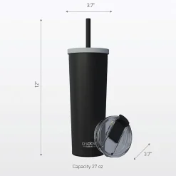 Ocean Double-Walled Vacuum-Insulated Stainless Steel Travel Tumbler with Flexible Straw & Dual Lids, 27 oz., Red (ICT27)<ASOBU New