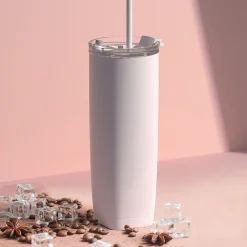 20-Ounce Aquilina Double-Wall-Insulated Stainless Steel Tumbler with Straw, Pink (NA-BF23P)<ASOBU Clearance