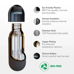 ASOBU Puramic Orb Stainless Steel Water Bottle, 14 oz., Black (ADNASBV30P)