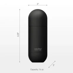 ASOBU Puramic Orb Stainless Steel Water Bottle, 14 oz., Black (ADNASBV30P)