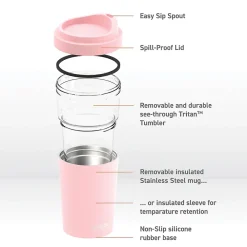 Vista Stainless Steel Clear-Insulation Tritan Coffee Mug, 20 oz., Pink (SM40)<ASOBU Discount