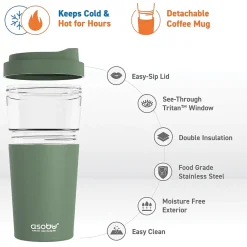 Vista Stainless Steel Clear-Insulation Tritan Coffee Mug, 20 oz., Green (SM40)<ASOBU Sale