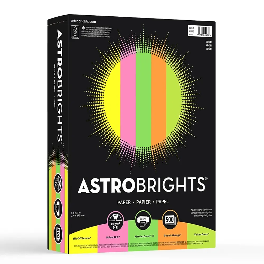 Large Quantity Paper*Wausau Paper Astrobrights Color Paper, 8.5" x 11", 24 lb., Neon Assorted Colors, 500/Ream (20270)
