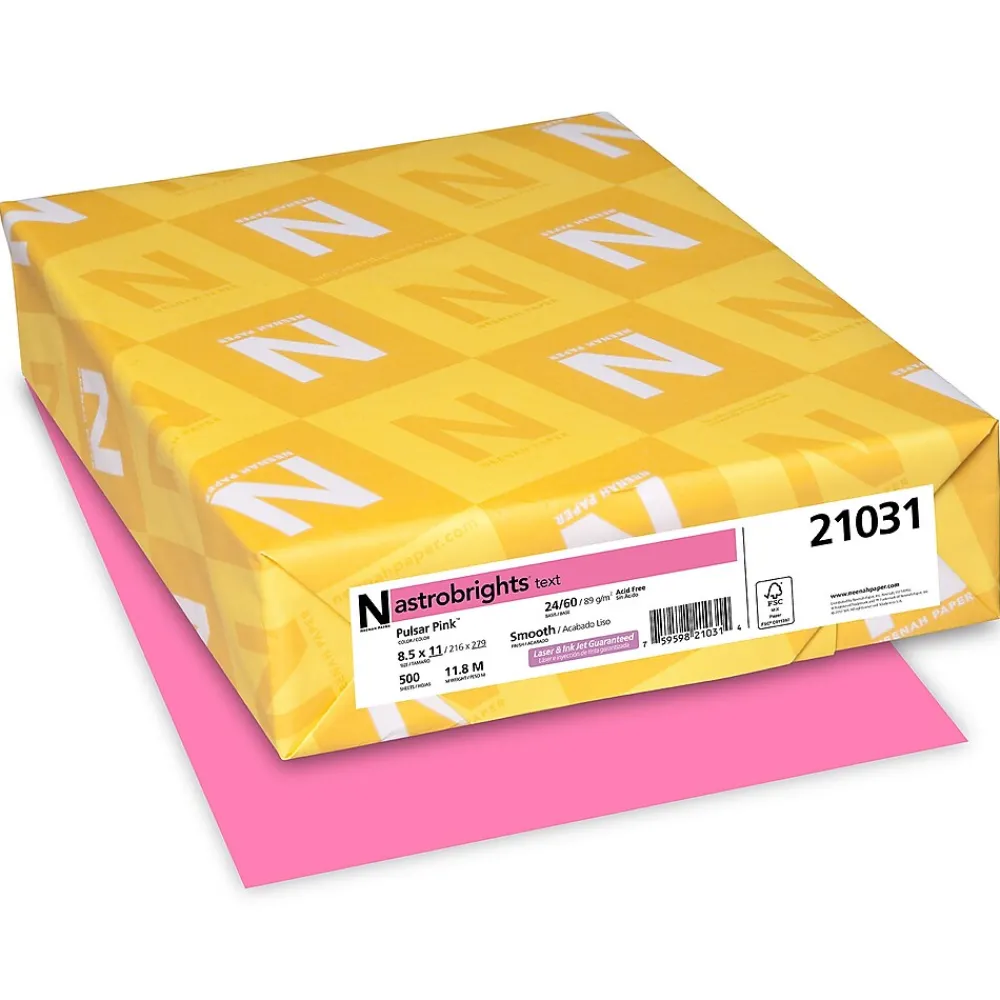 Multipurpose Paper*Astrobrights Colored Paper, 24 lbs., 8.5" x 11", , 500 Sheets/Ream (21031) Pulsar Pink