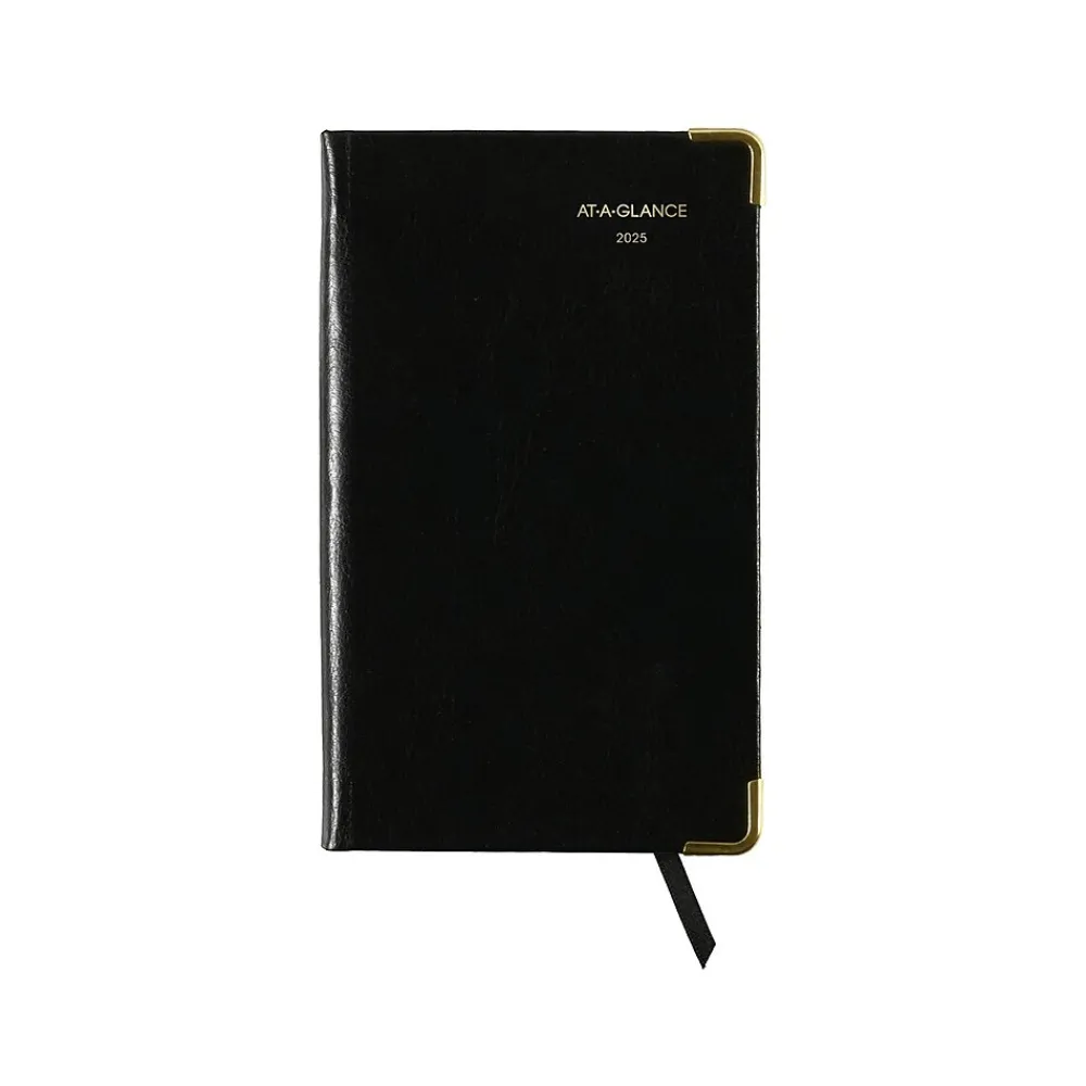 Journals|AT-A-GLANCE Fine Pocket Hardcover Diary, 3" x 5", Ruled, Black (70-1111-05-25)