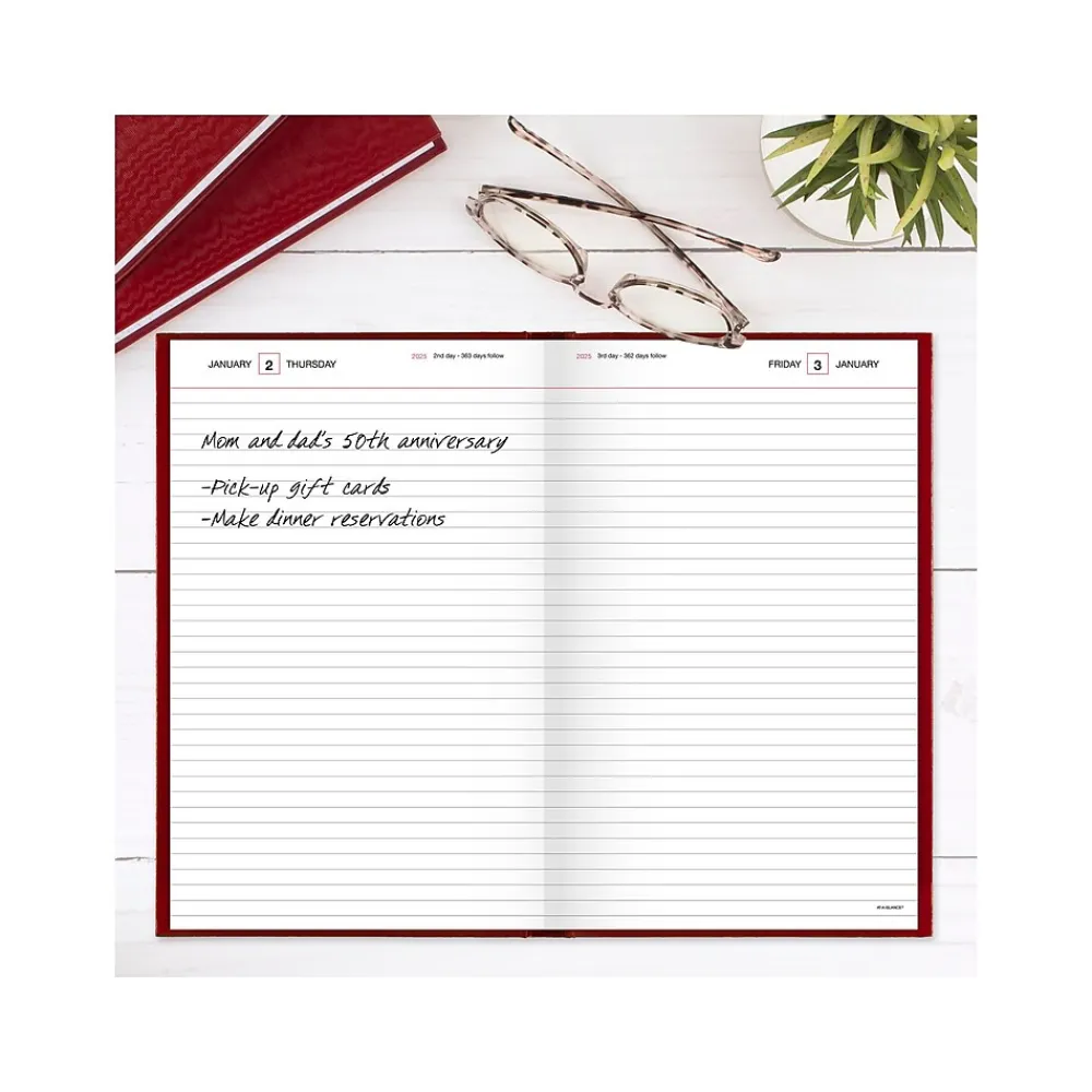 Journals|AT-A-GLANCE Standard Hardcover 2025 Daily Diary, 7.75" x 12", Ruled, Red (SD376-13-25)
