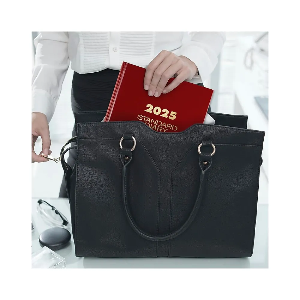 Journals|AT-A-GLANCE Standard Hardcover 2025 Daily Diary, 7.75" x 12", Ruled, Red (SD376-13-25)